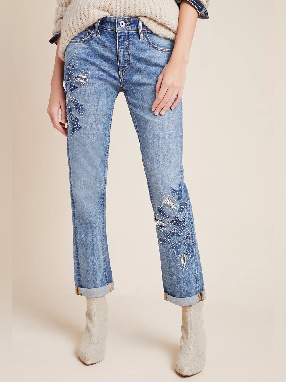 Pilcro Anthropologie High Rise Embroidered Boyfriend Jeans Size 28